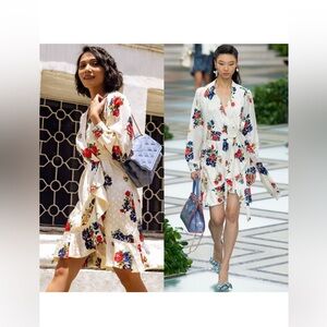 Tory Burch Silk Long Sleeve Dress in Ivory Tea Rose Floral Print Size 14